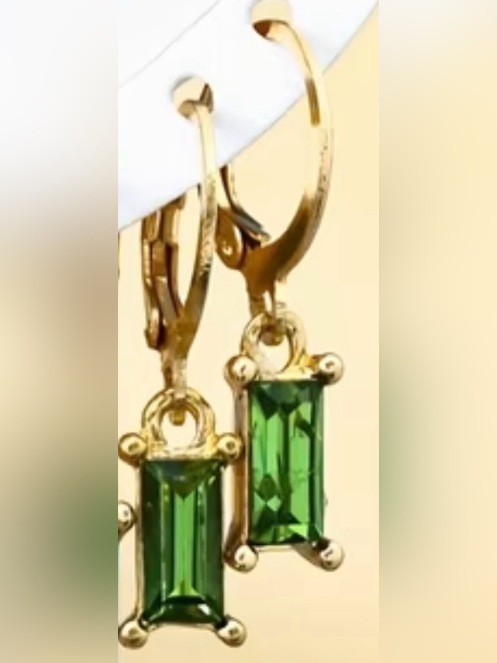 Gold Drop Earrings with Green Gemstone